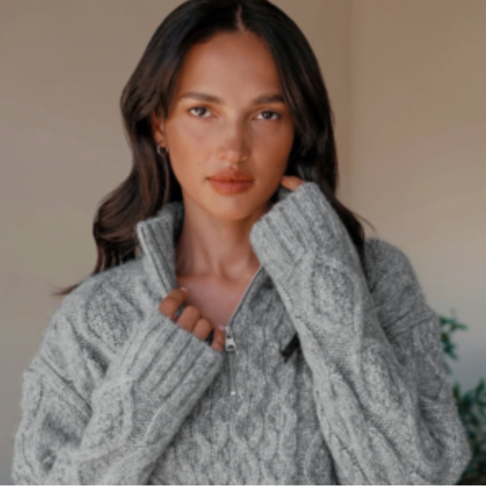 Jenni Kayne Heather Grey Baby Alpaca Merino Wool Cable Knit Sweater